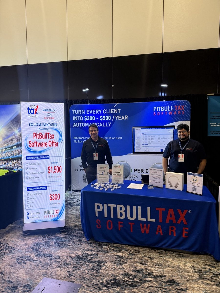PitBullTax's tweet photo. 📍 Heading to the Tax Convention in Miami? Stop by our booth! 

See how PitBullTax helps tax professionals streamline cases, automate IRS transcript analysis 💼🚀

👉 Stop by and meet the team!

Click here for more info: https://t.co/dAOCDDtZAZ

#MiamiTaxConvention #PitBullTax https://t.co/gwm8STE4xO