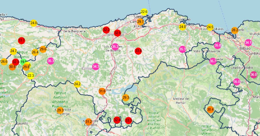 AEMET_Cantabria's tweet photo. 📊🌡️Tras las máximas de hoy, este episodio se puede considerar ola de calor en Cantabria (no así a nivel nacional)

Es la primera ola de calor en un mes de mayo desde que hay registros (1961)

Se han cumplido los criterios en Liébana, centro y valle de Villaverde y litoral 🧵 https://t.co/f32QgXZhRR