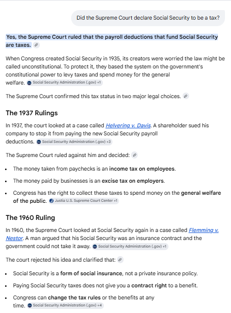 JoeDiBruno's tweet photo. @MatrixMysteries It is not a retirement plan.
It is a tax, nothing more, completely decoupled from the payments one will receive when reaching the right age.
The Supreme Court has found it to be so. Any other marketing of this nearly century old Ponzi scheme is misleading. https://t.co/19DmHX28Up