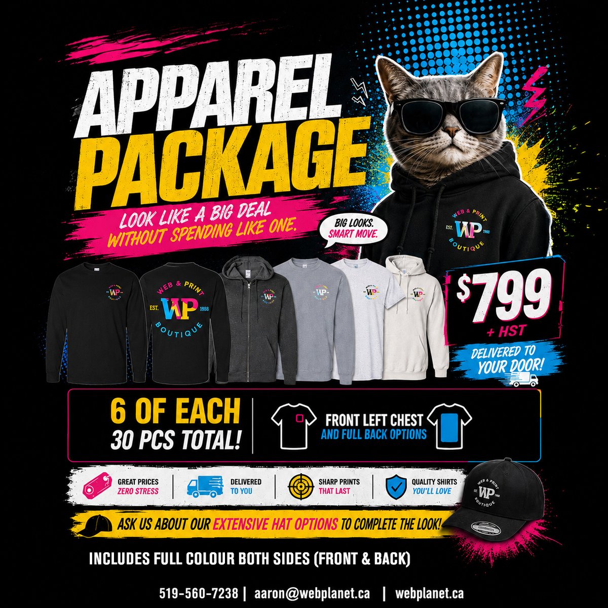 webplanetca's tweet photo. 🔥 APPAREL PACKAGE DEAL 🔥
30 PCS for ONLY $799 + HST delivered! 
✔ 6 of each style
✔ Any size / Any colour
✔ Full Colour Left Chest DTF + Full Colour Back DTF print
✔ Same design on all items
Tees, long sleeves, crewnecks, hoodies &amp; zip hoodies!
Contact Aaron at 519-560-7238 https://t.co/ilUM8a1DIv