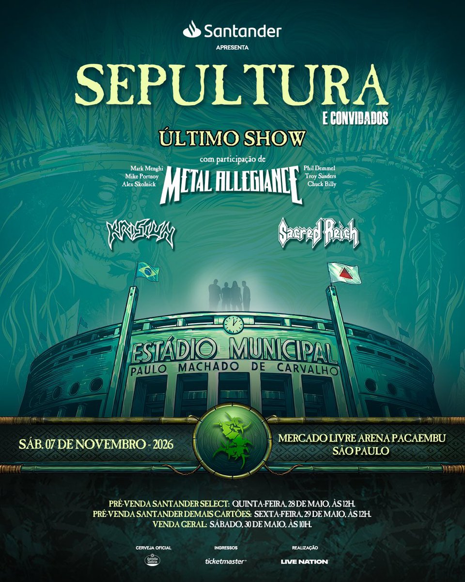 igorogh's tweet photo. O Sepultura fará seu ÚLTIMO show no dia 07 de novembro, na Mercado Livre Arena Pacaembu, em São Paulo! 🤘

A despedida histórica ainda contará com Metal Allegiance, Krisium e Sacred Reich. 

Ingressos começam a ser vendidos nesta semana na Ticketmaster. Confira Mapa e Valores: https://t.co/gMd8k02gtD