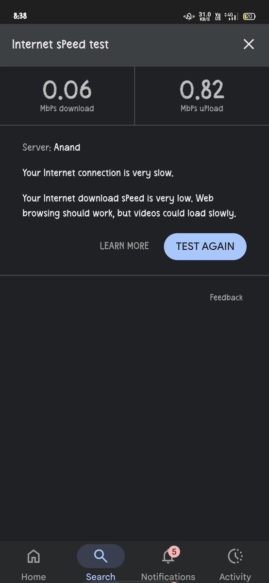 Imvishal4518's tweet photo. This speed of @JioCare 4g  in my area......  worst network..... worst service.... I'm jio customer since 2019 but now network speed is all time low..... 
@reliancejio 
#Jiofail https://t.co/QwfAKjM6X5