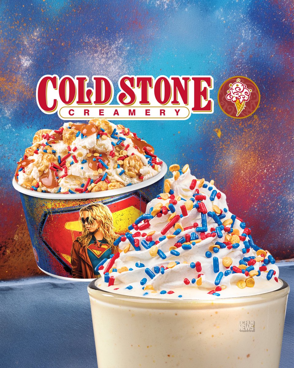 DCFilmNews's tweet photo. FIRST LOOK at the Cold Stone Creamery x ‘SUPERGIRL’ Takeover!

Fans can experience the cosmic treats TODAY:
• Supergirl’s Cosmic Kettle Corn
• Supergirl’s Popcorn Supernova https://t.co/K6BAaV86GV