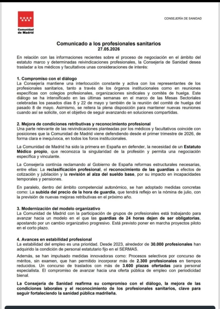 Perirodriguez's tweet photo. Según el comunicado adjunto @ComunidadMadrid solo considera profesionales sanitarios a l@s medic@s
Cómo enfermero muestro mi enfado y espero que @CGEnfermeria tome nota del desprecio que muestran hacia el resto de los trabajadores del campo de la salud
#clasistas #excluyentes https://t.co/Pqbhn4zhbN