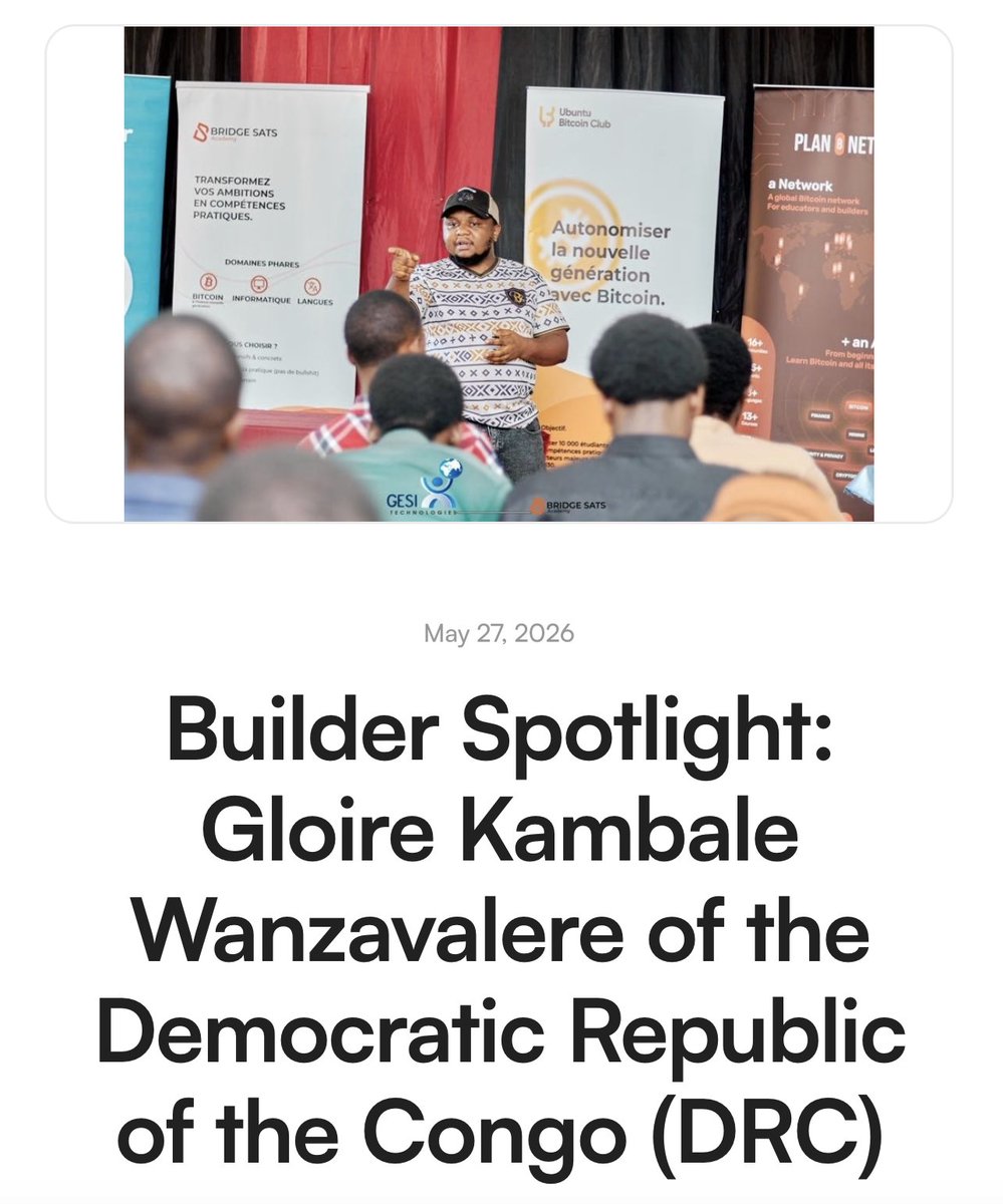 fedibtc's tweet photo. To call Gloire Kambale Wanzavalere (@SatGlober01) a renaissance man is to perhaps understate his abilities.

As the founder of @bridgesats, @kiveclair, and @beBOPcommunity as well as the co-founder of the Africa Bitcoin Conference (@AfroBitcoinOrg), he's paved the way for those in his home country, the Democratic Republic of the Congo (DRC), and Africa at large to adopt Bitcoin in a meaningful way.

We caught up with Wanzavalere to capture his story, including the details of what brought him to Bitcoin, what his "utopian" vision for Bitcoin in Africa looks like, the role he believes Fedi will play in the DRC, and what motivates him to build so relentlessly.

Please take a moment to read this important account of a builder and an entrepreneur who deeply believes in Bitcoin as a catalyst and a tool for transformation and who puts so much of his being into having it serve such a purpose.