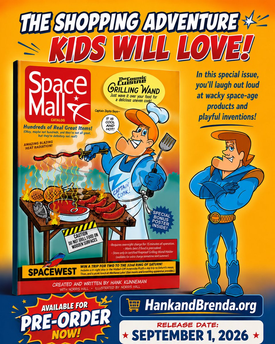 HankKunneman's tweet photo. The newest special issue of The Galactic Quests of Captain Zepto is almost here — and trust us… it’s unlike anything you’ve ever read before! 😂

The SpaceMall Catalog Comic Book is packed with hundreds of real great (fake) items... okay, maybe not hundreds, and they're not all great, but they're definitely not real! And page after page of laugh-out-loud fun your whole family will enjoy.

🛍️ PRE-ORDER NOW
📅 Releases September 1, 2026
🔗 https://t.co/L47HfWCtHQ