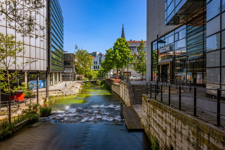 crefot's tweet photo. Art of the Day! "The Blau River and Xinedome Cinema". Buy at: https://t.co/BNTx5rER7U https://t.co/jOrfmm3iOW