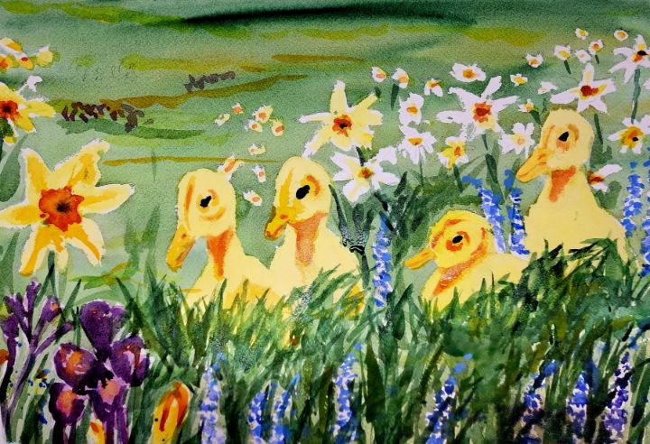 graphxdave's tweet photo. Art of the Day! "Four Chicks Amongst Nature's Tapestr". Buy at: https://t.co/YhszKRsLpA https://t.co/kCklZe84IN