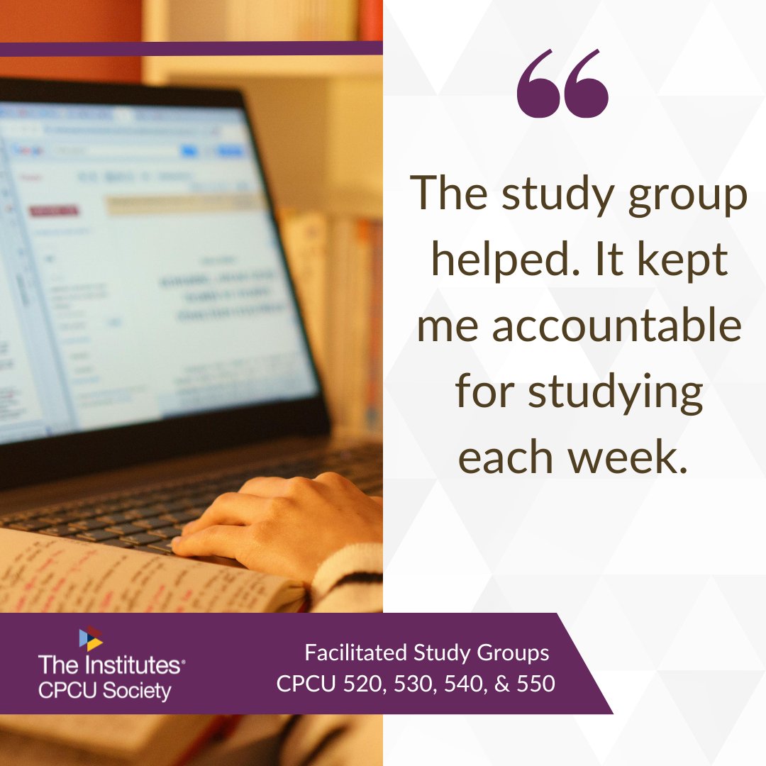 cpcusociety's tweet photo. Studying for CPCU 520, 530, 540, or 550? CPCU Society Facilitated Study Groups give you a weekly routine, expert facilitator support, real-time discussion, and a group of peers working toward the same goal. Sessions begin the week of July 6. https://t.co/AGsqeySSXi https://t.co/k77S0XkEkL