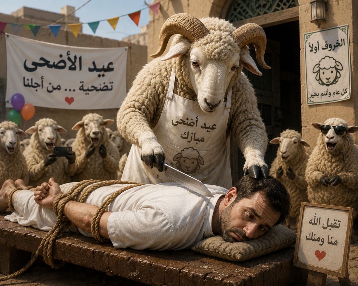 husaleem6's tweet photo. عيد الفجعة، عيد الزومبيز، عيد الاتجار بكائنات ضعيفة، وقتلها بالطرق البدائية الشنيعة "من أجل الخير والثواب"، ثم رمي المتبقي منها في النفايات.
ما لم يُلغى أو على الأقل يُنظم كرنفال إراقة الد مـ اء هذا، سيبقى المشاركون فيه عبيدًا وأسرى داخل خيمة أبي عبيدة حتى يشاؤوا الهداية. https://t.co/7dhag6VEKI
