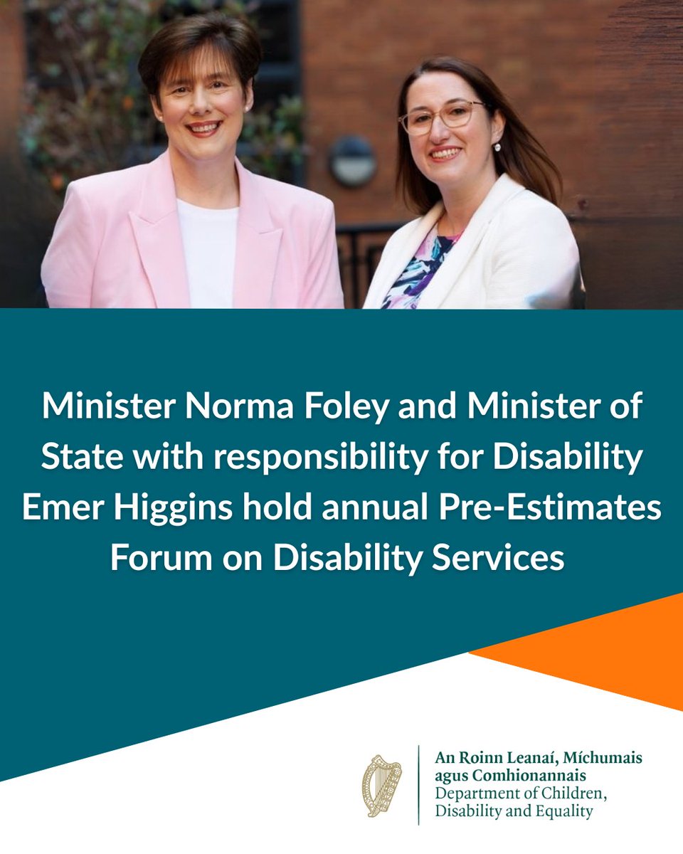 DeptCDE's tweet photo. Minister for Children, Disability and Equality @NormaFoleyTD1 and Minister of State with responsibility for Disability Emer Higgins T.D. hosted the Department’s Pre-Estimates Forum this week in Dublin, focused on “Delivering value for people with disabilities.” https://t.co/P1hKGZ4R4p