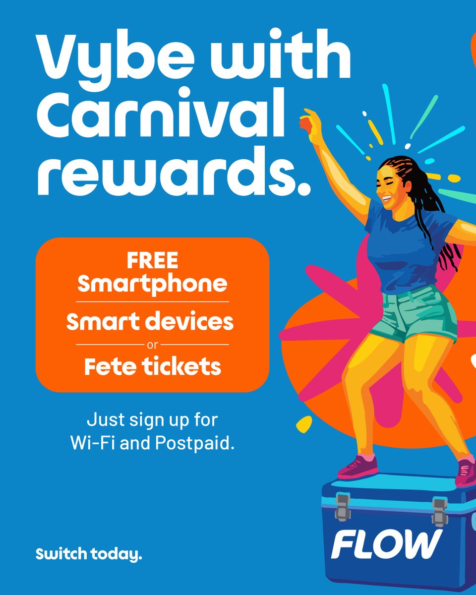 flowsvg's tweet photo. Vybe with carnival rewards 😩🔥

Sign up for Wi-Fi and Postpaid and choose rewards that match your energy… from smart devices to fete tickets 💃🏾💙

#FlowSVG #CarnivalSeason #ConnectedForMore https://t.co/N8jIrhiJEn