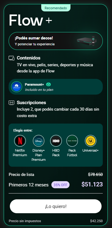 r0xkleis's tweet photo. En mi opinión y sacando cuentas obviamente, el plan streaming de dgo le pasa el trapo al de flow. Incluso si le sumas los 6mil aprox extra de paramount al plan de dgo te sigue saliendo mas barato que flow https://t.co/ikUufMxHqW