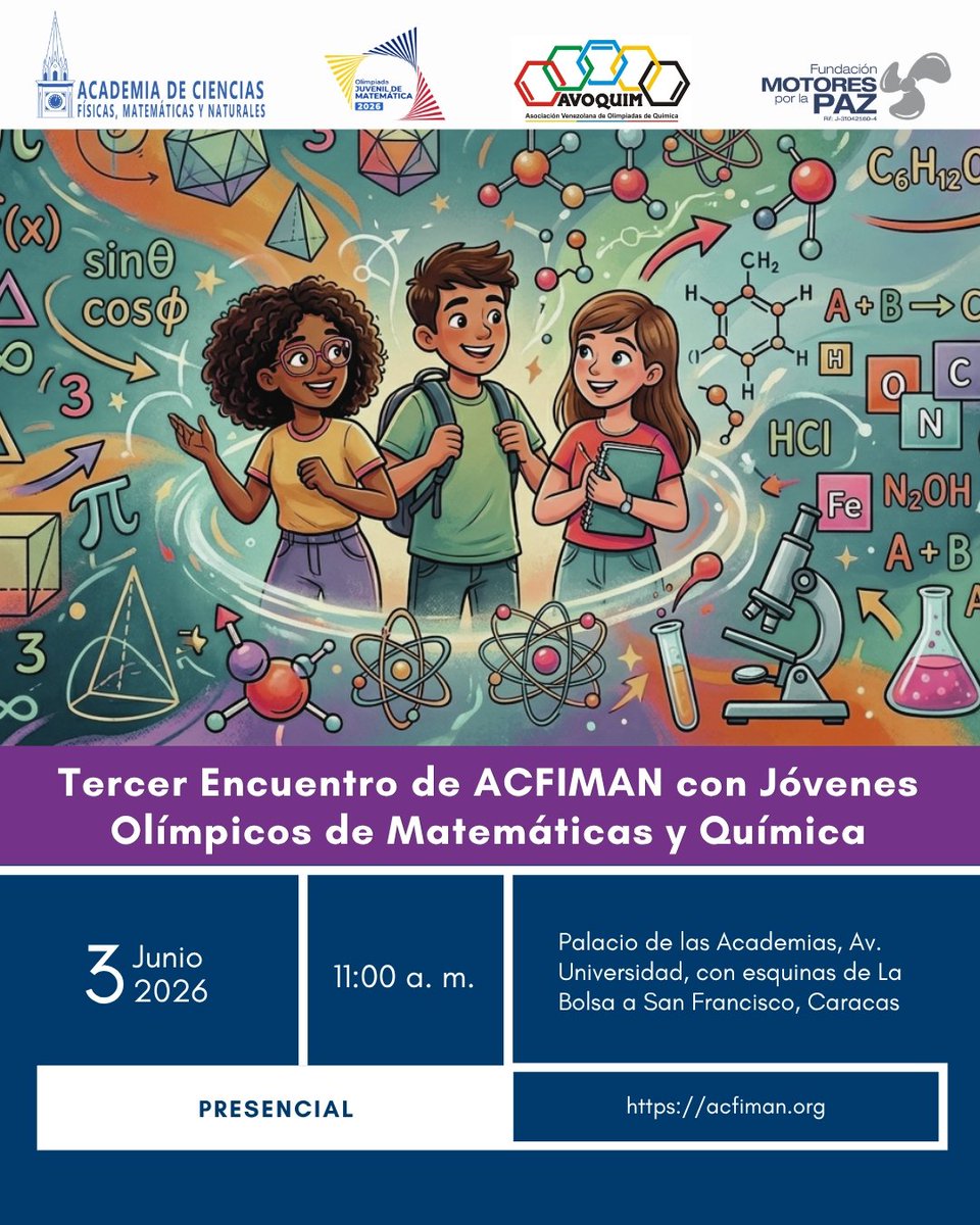 acfimanve's tweet photo. Materia gris, pasión por la ciencia y excelencia 🧠✨ Regresa el Tercer Encuentro con Jóvenes Olímpicos de Matemáticas y Química de la @acfimanve, un merecido homenaje a estudiantes que demuestran que ¡las ciencias se estudian, se viven y se disfrutan!

https://t.co/5dMzRiwk6a https://t.co/fbe9RS5xQH