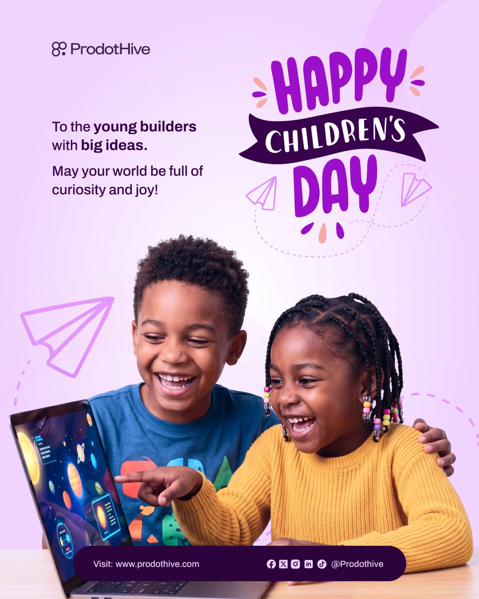 prodothive's tweet photo. Happy Children's Day. 

To the young builders with big ideas. May your world be full of curiosity and joy!

The best gift you can give a child is not a toy. It is a skill that lasts a lifetime. 

At Prodothive, we are raising the next generation of builders. https://t.co/7BKPxDrl96