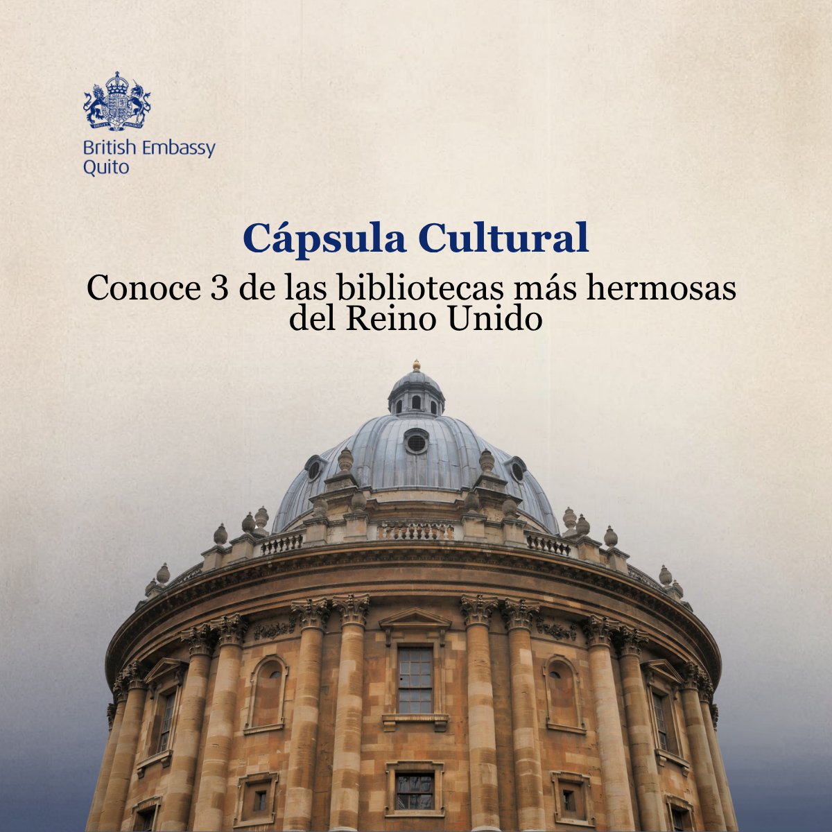 UKinEcuador's tweet photo. 📆Esta semana en nuestra #CápsulaCultural, descubre 3⃣ de las bibliotecas más lindas del #ReinoUnido🇬🇧 y déjate inspirar por sus rincones llenos de magia, cultura y tradición.
Entre historia, arquitectura y miles de libros 📚✨¿Cuál visitarías primero? https://t.co/mHMWVx66k9