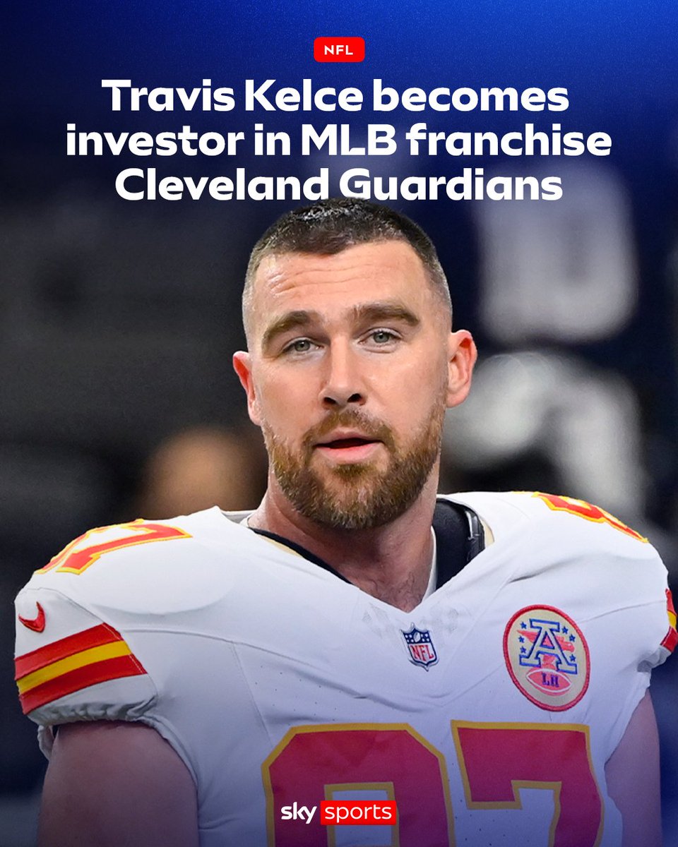 SkySportsNFL's tweet photo. Kansas City Chiefs tight end Travis Kelce has become an investor in Major League Baseball franchise Cleveland Guardians 🚨

The investment will pit Kelce against fellow Chiefs team-mate, Patrick Mahomes, a minority owner in the Kansas City Royals 👀 https://t.co/nOUJEsBewt
