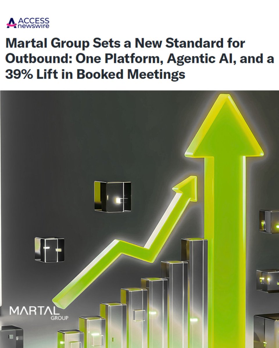Martal_Group's tweet photo. Most B2B sales teams are running 12 tools that fight each other. We replaced them with one.
The result:
a 39% lift in booked meetings.
The outbound playbook that worked five years ago no longer works, but it’s not for lack of trying.
⚫Buyers are harder to reach.
⚫Inboxes are saturated.
And most sales teams are running a patchwork of disconnected tools that produce more noise than pipeline.
The companies winning at outbound today aren't the ones with more reps or more data.
They're the ones with sharper precision and a tighter operating system.
🎯 At Martal Group, we built that operating system.
One platform where agentic AI and sales teams operate as a single engine.
Our platform can handle up to 80% of outbound tasks.
But the real value goes beyond automation.
It’s about giving sales teams:
 ✔️ A complete, unified view of the entire outbound process
 ✔️ More time to focus on what actually drives revenue — selling
 ✔️ Better alignment between data, messaging, and execution
 ✔️ Smarter decision-making without juggling multiple tools
Instead of piecing together fragmented systems while managing outreach, follow-ups, and data manually, everything works together in one streamlined flow.
The REAL result?
Sales teams that unlock peak performance at a higher level with clarity, focus, and consistency.
Read more here:
 https://t.co/LFsfDqLCP2
#OutboundSales #SalesInnovation #AIinSales #B2BSales #SalesAutomation #LeadGeneration #RevenueGrowth #SalesStrategy #ArtificialIntelligence #PipelineGrowth #MartalGroup