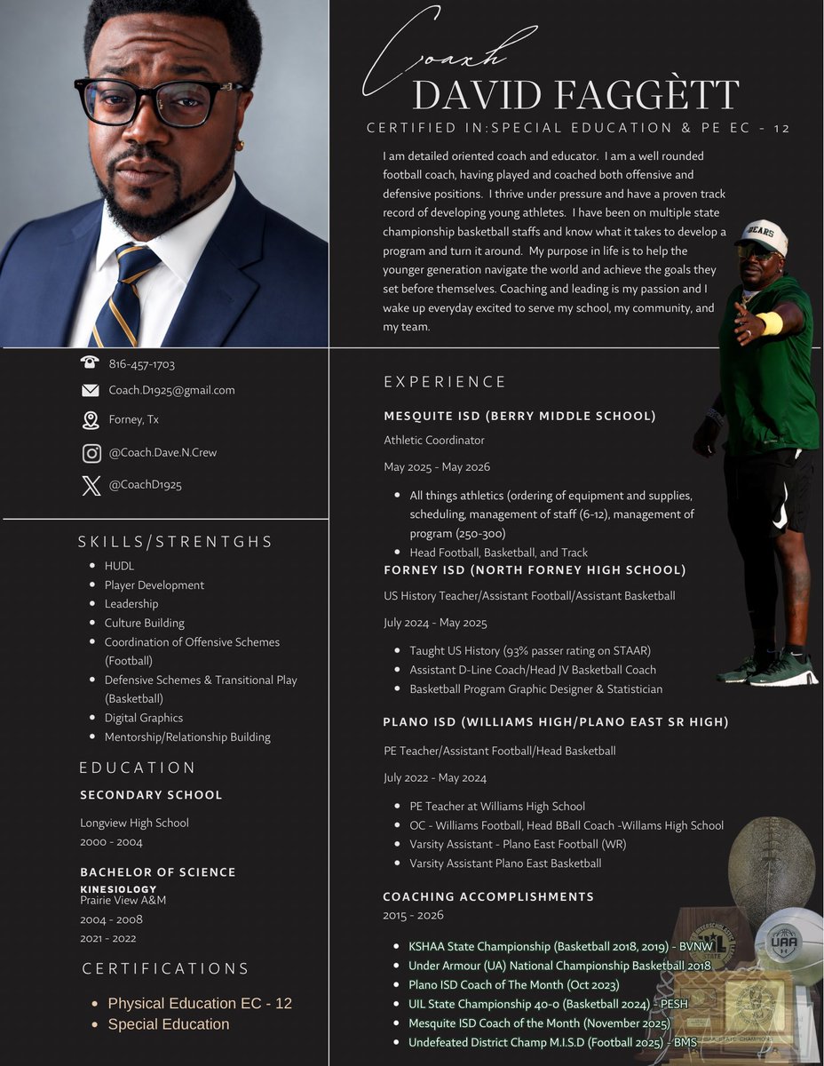 CoachD1925's tweet photo. @CoachJGarcia1 hey Coach !! I’m trying all conventional and unconventional methods in trying to put myself out there!  I want to share my resume with you. Thank you for reviewing it and passing it along if you so choose to. -Coach D- https://t.co/R4pXReRCHO