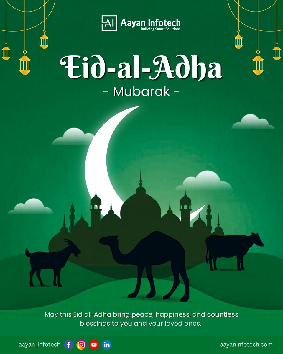 aayan_infotech's tweet photo. Celebrating the spirit of sacrifice, gratitude, and togetherness this Eid al-Adha
Wishing you and your family peace, happiness, and endless blessings.

— Team Aayan Infotech 🤍

#EidAlAdha #Eid2026 #FestivalOfSacrifice #Blessings #Peace #Happiness #AayanInfotech https://t.co/W6PSXyIT0s