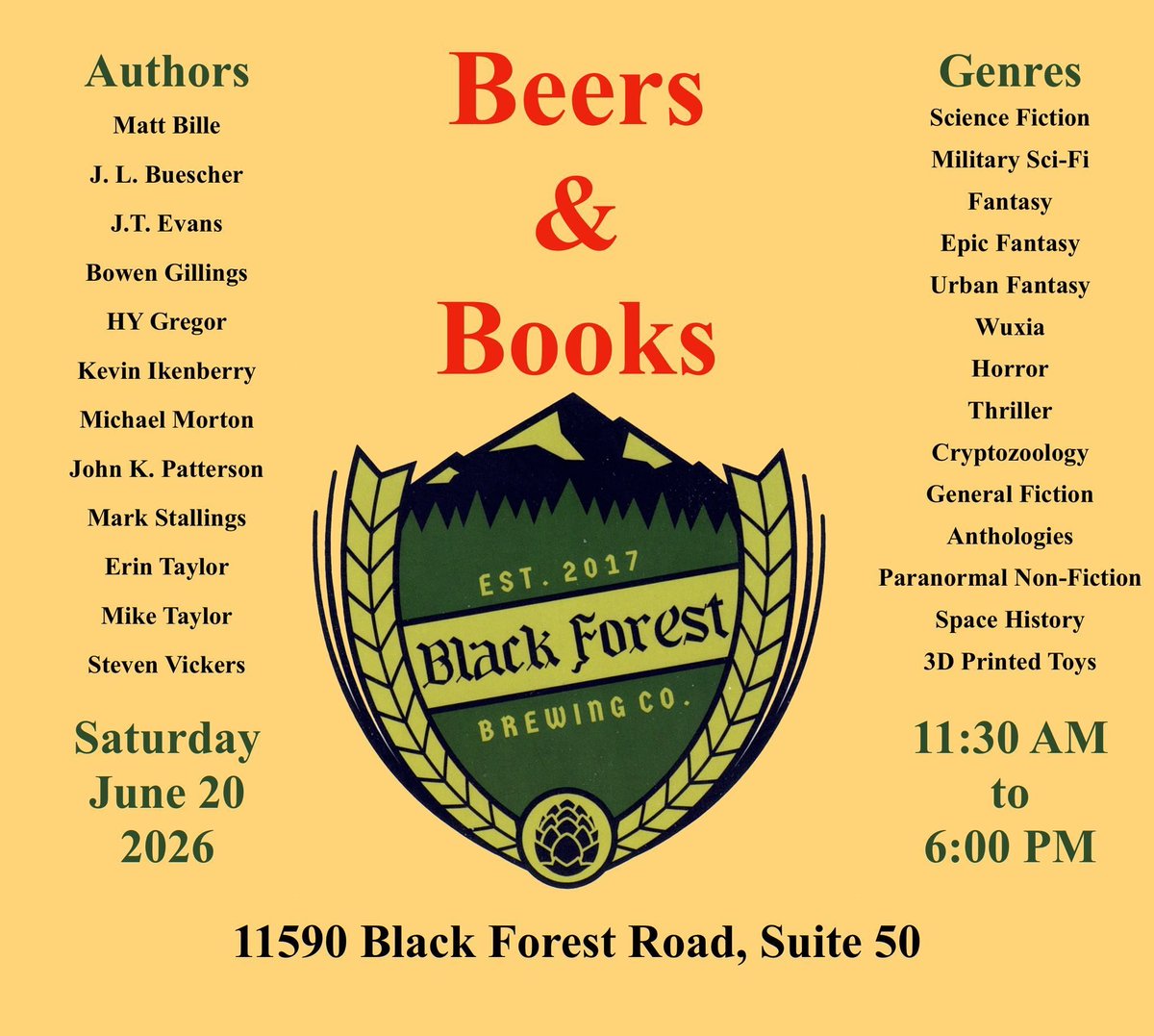MileHiCon's tweet photo. Black Forrest Brewing Co. is hosting a Beers &amp; Books event next month, featuring several local authors and creators.
https://t.co/VVthjwRjhK https://t.co/JiKp3ExMjn