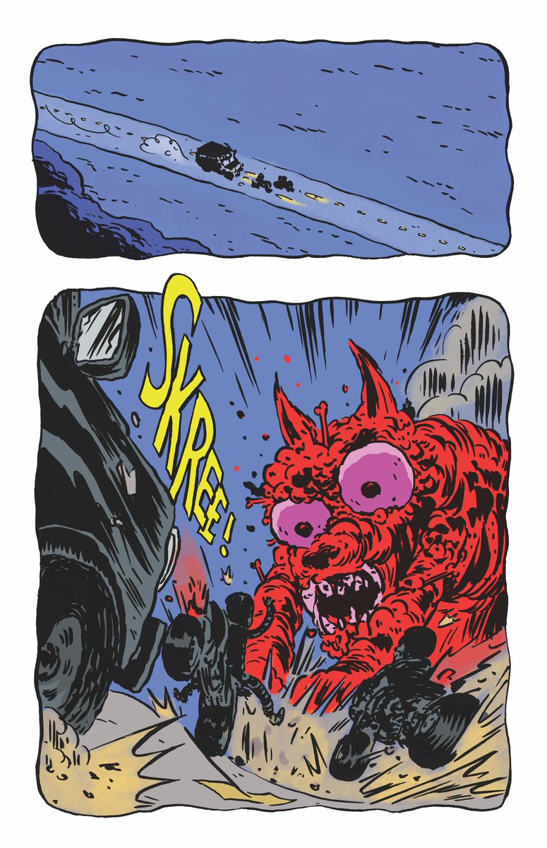 BrocktnMckinney's tweet photo. Beware DINGOLIATH! Written by myself &amp; @robertvenditti  &amp; illustrated by the amazing @manix_abrera from @badideahello! Final ordering day is June 1st so we’d love if you asked your LCBS to preorder you a copy. Peep the mind-meltingly beautiful art, then meet man’s beast friend! https://t.co/1QRLlxHUmF