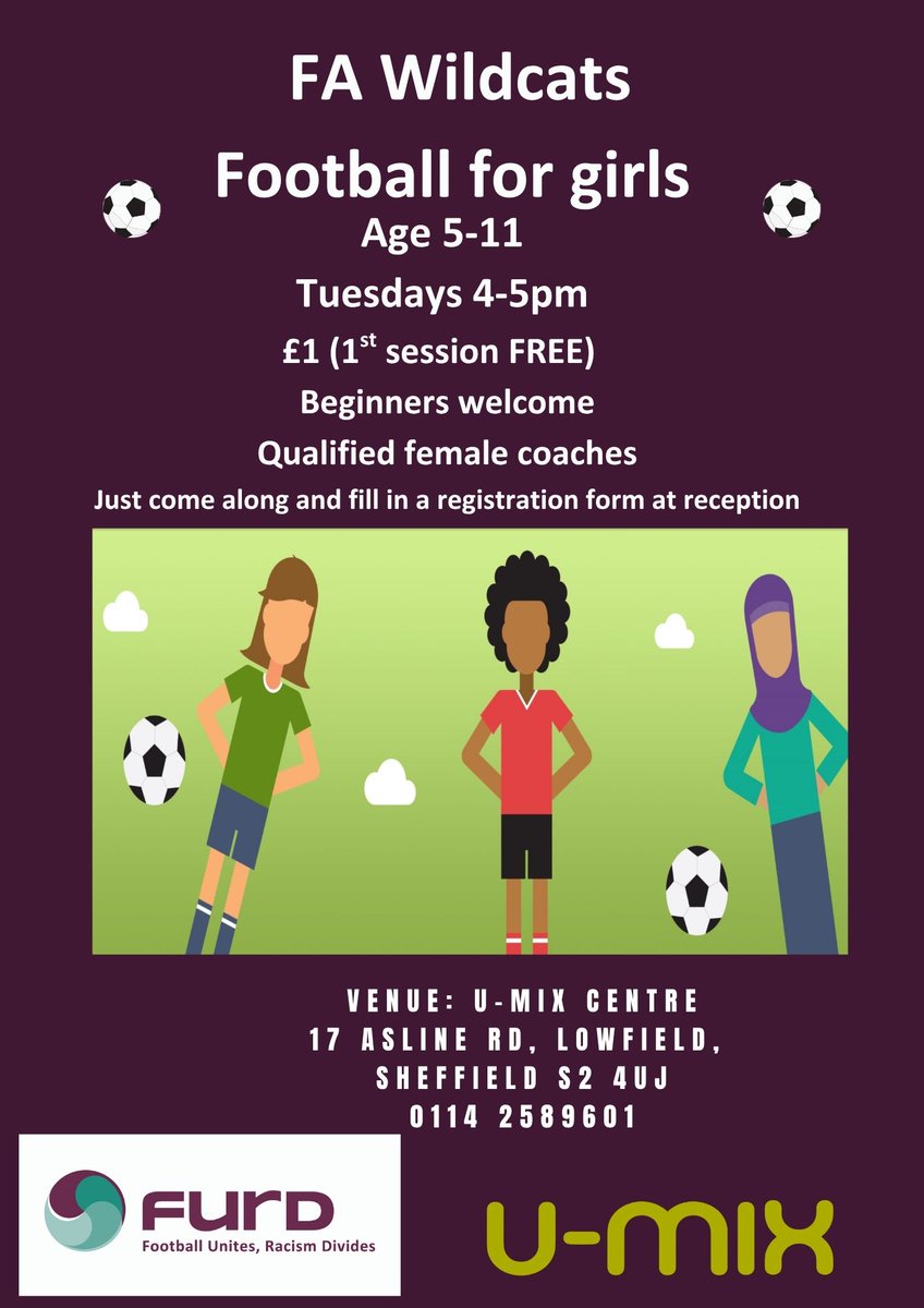 furdday's tweet photo. We run FA Wildcats football sessions for girls here at @UMixSheffield every Tuesday! https://t.co/6WnPpQODdt