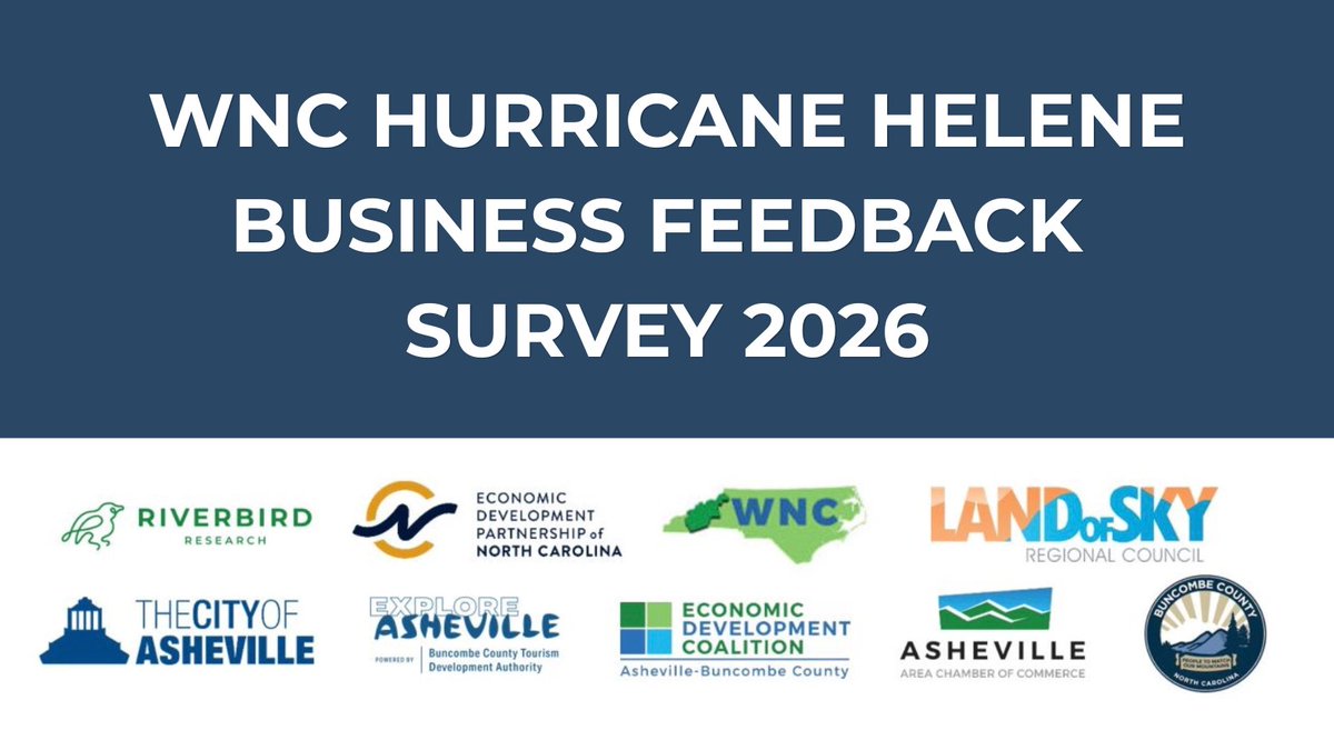 WNCRecovery's tweet photo. A new survey is open, offered to assess the impact of Hurricane Helene on businesses throughout western North Carolina.  Offer your perspective to help shape how recovery efforts and regional decisions move forward. https://t.co/MOMXSAI6ZK https://t.co/Ush1MBcidz