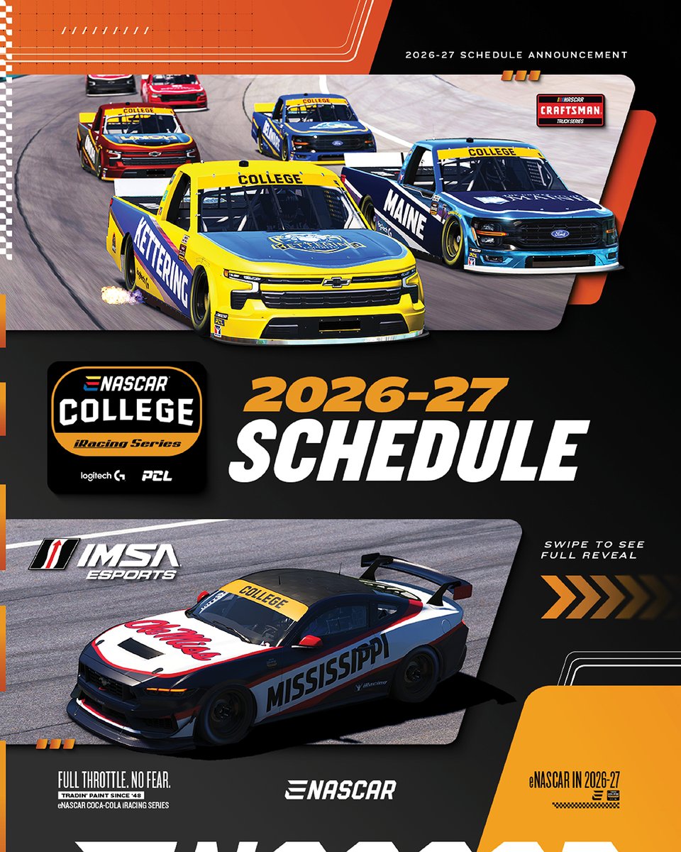 ENASCARGG's tweet photo. ICYMI: Here's your 2026-27 eNASCAR College iRacing Series schedule

@IMSA @iRacing @LogitechG @playvs_college https://t.co/wEz7efoWA4