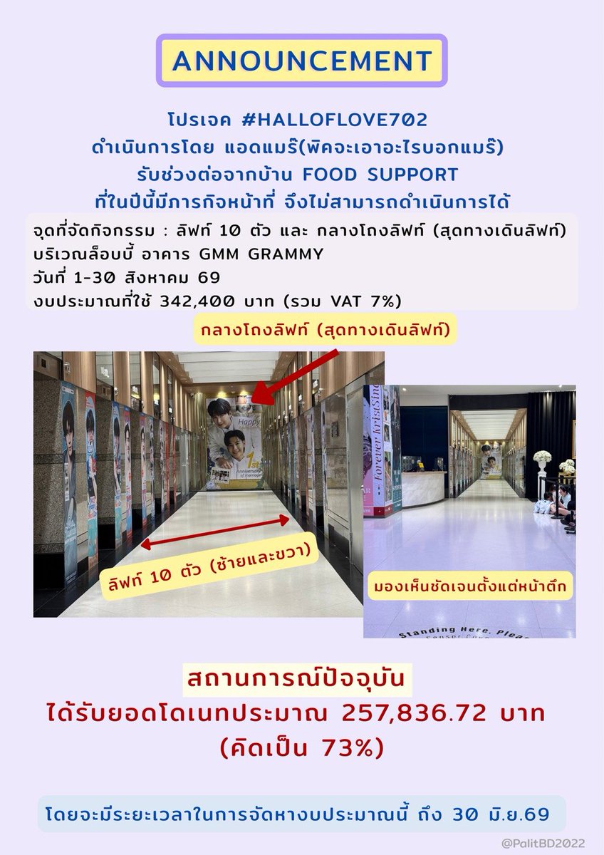 PalitBD2022's tweet photo. ภาพที่ 1  คือจุดและรายละเอียดที่ทำโปรเจค #HallOfLove702 
ภาพที่ 2 ล๊อบบี้กระจก อยากให้นุชช่วยกันโหวตเราจะไปกันต่อมั๊ย
#เป๊กผลิตโชค #PeckPaLitChoke https://t.co/MeASPzAoek
