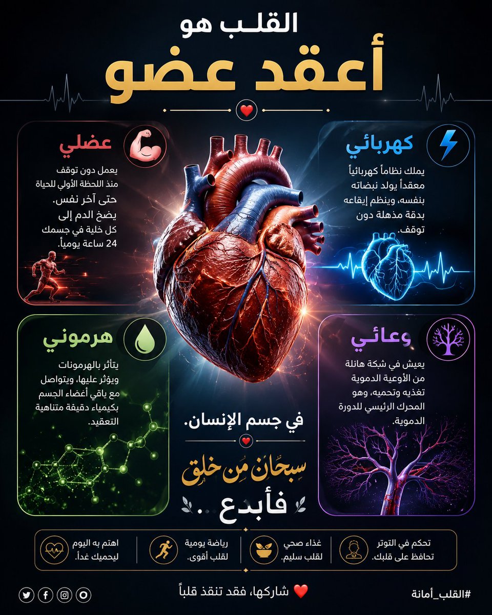 ALNEMERK's tweet photo. القلب هو أعقد عضو 
*عضلي
 *كهربائي
 *هرموني
*وعائي 
في جسم الإنسان.

سبحان من خلق فأبدع... https://t.co/5Mr3S1X8Mm