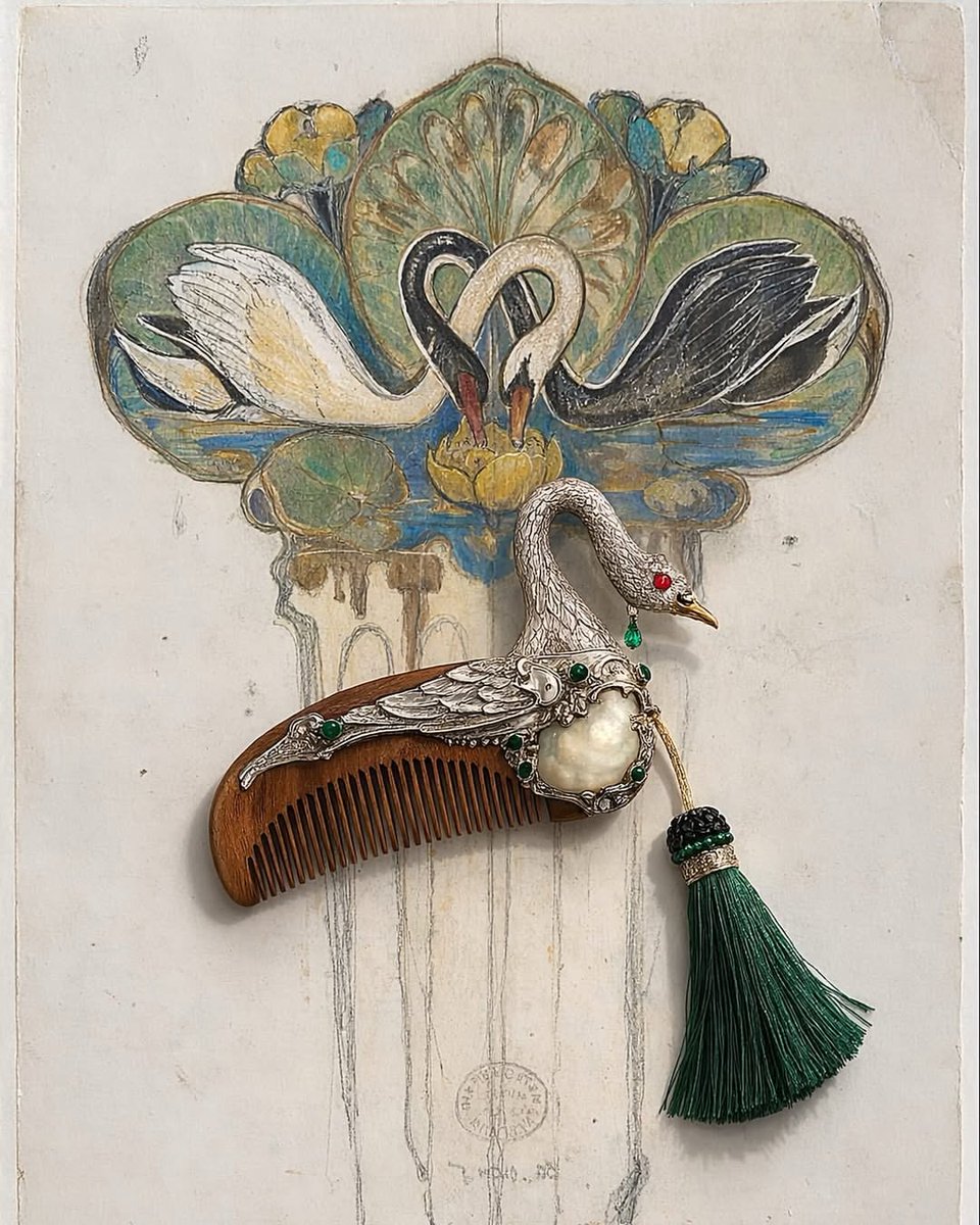 BiancoDavinci's tweet photo. Art Nouveau swan motif hair comb. https://t.co/Ke59mG1hdy