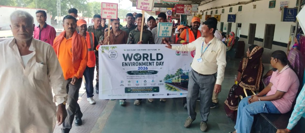 drm_drmizn's tweet photo. Under World Environment Day–2026 campaign, activities were organized across Izzatnagar Division including “Ek Ped Maa Ke Naam” plantation drive, environmental awareness programmes and e-waste management initiatives. 🌱♻️ 
#IZN #NER #EnHM #IR
@RailMinIndia 
@nerailwaygkp https://t.co/rMrg60py29