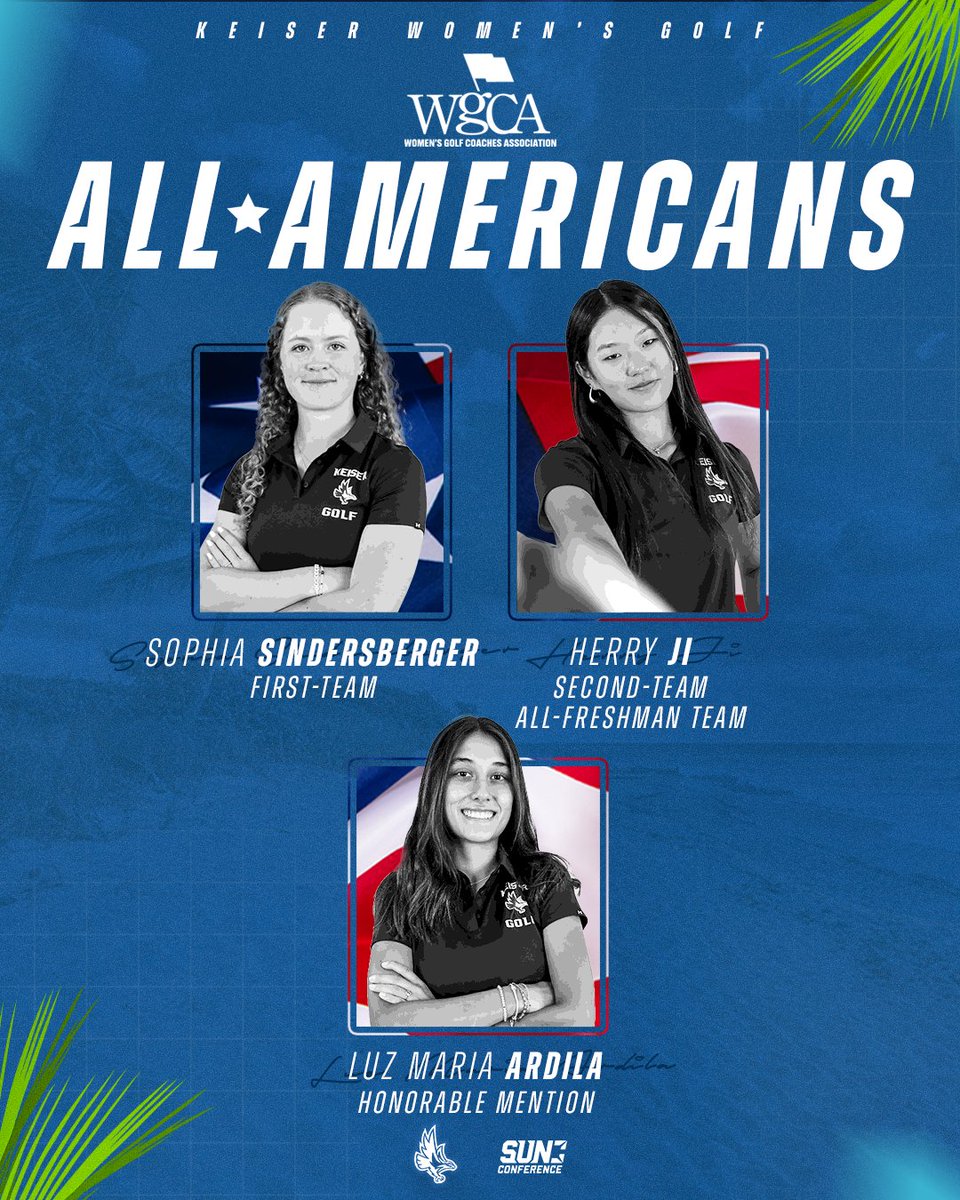 KUSeahawksGOLF's tweet photo. 🚨🚨National Honors Alert 🚨🚨

Congratulations to Sophia Sindersberger, Herry Ji, and Luz Maria Ardila for earning WGCA NAIA All-America honors.

#DefendTheBeach https://t.co/OInHc0awzx