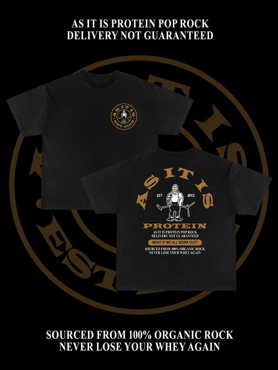 ASITISofficial's tweet photo. after a million messages wondering where your protein is and asking to do collabs, we are finally fulfilling our destiny of being a protein brand.

we promise unlike our competitors this will actually arrive with you.

pre-order now &amp; wear to the gym: https://t.co/bpU7ESWNJT https://t.co/8iX7AH8x3r