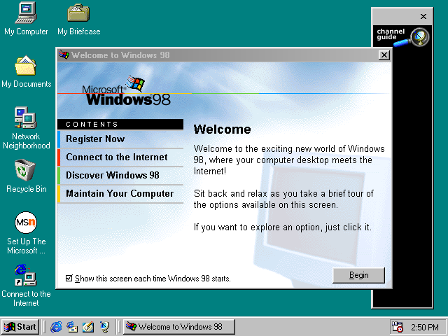 WebDesignMuseum's tweet photo. On June 25, 1998, Microsoft released the Windows 98. https://t.co/Ny3wegbemY