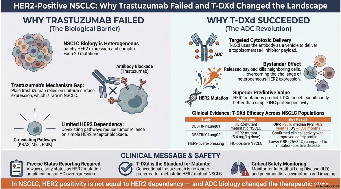 SumitKumarhpkk's tweet photo. HER2 positivity ≠ HER2 dependency.
 In NSCLC, we must ask:
 HER2 mutation? amplification? or only IHC overexpression?
That difference changes the treatment story.
#NSCLC #LungCancer #HER2 #Trastuzumab #TrastuzumabDeruxtecan #TDXd https://t.co/BLdXGV8PFc