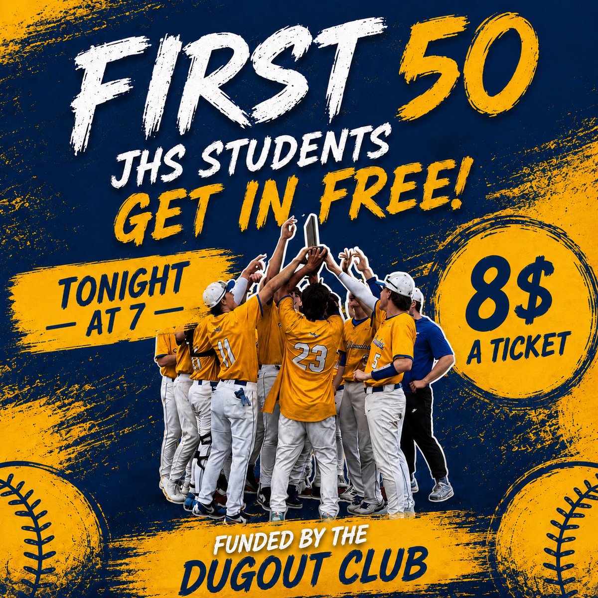 JBurgBaseball's tweet photo. Johnsburg Students

Be at the game early! 

Tonight!

Start generating that noise. 

Save $8 (that’s like half a Starbucks drink!)

Thank the dugout club members when you see them.

Pack the Place

Setting an @IHSA_IL record for attendance tonight! https://t.co/p1qSggLMOa
