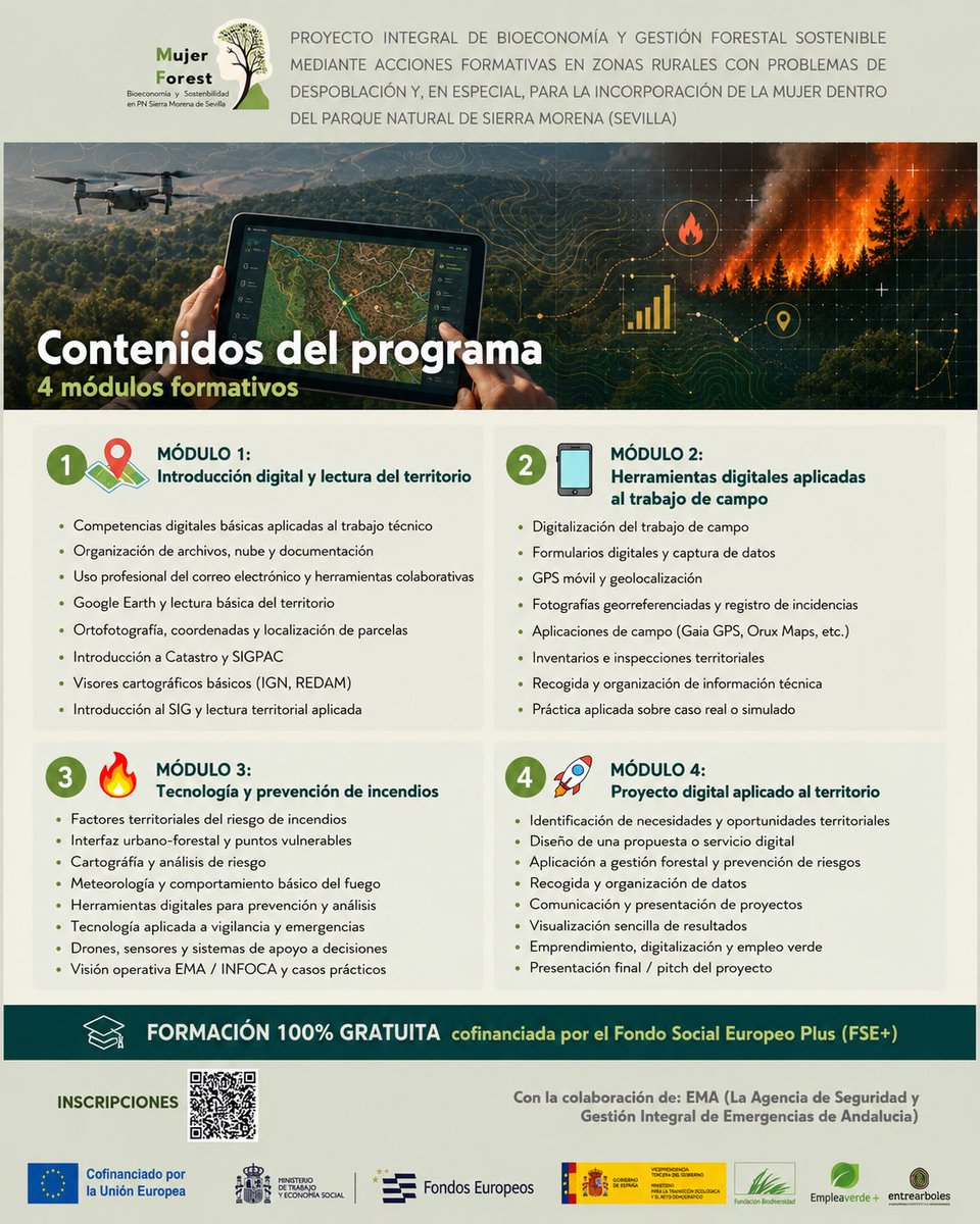 MujerForest's tweet photo. 📣Nueva formación gratuita MujerFOREST 

📅 Inicio: 1 de junio  
📍 Modalidad mixta + sesiones presenciales en el Nuevo CEDEFO de El Pedroso

#FSEplus #FondosEuropeos #EmpleaverdePlus #mujerforest https://t.co/W0VqFBSpr6