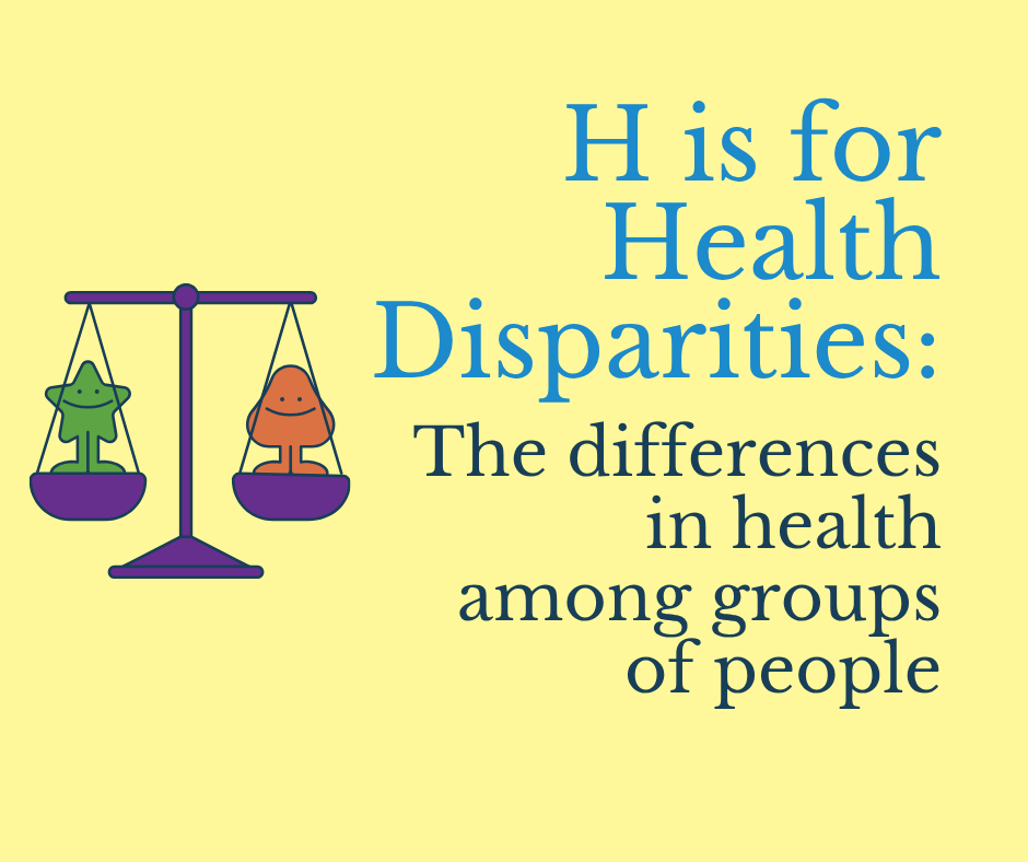 BellCountyPUBH's tweet photo. We're going through the #ABCs of #PublicHealth.
Today's letter is H for Health Disparities. https://t.co/Bp3f77hRia