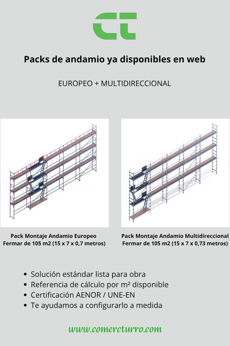 comercturro's tweet photo. ¿Necesitas #andamio para obra? 
En Comerç Turró tienes disponibles en la web packs estándar de andamio europeo y multidireccional, listos para uso profesional. 
💡 Soluciones pensadas para obra, con posibilidad de adaptación según proyecto. 
https://t.co/VSTRYtV8pM
👉 Contáctanos https://t.co/JIPq5A9aZI