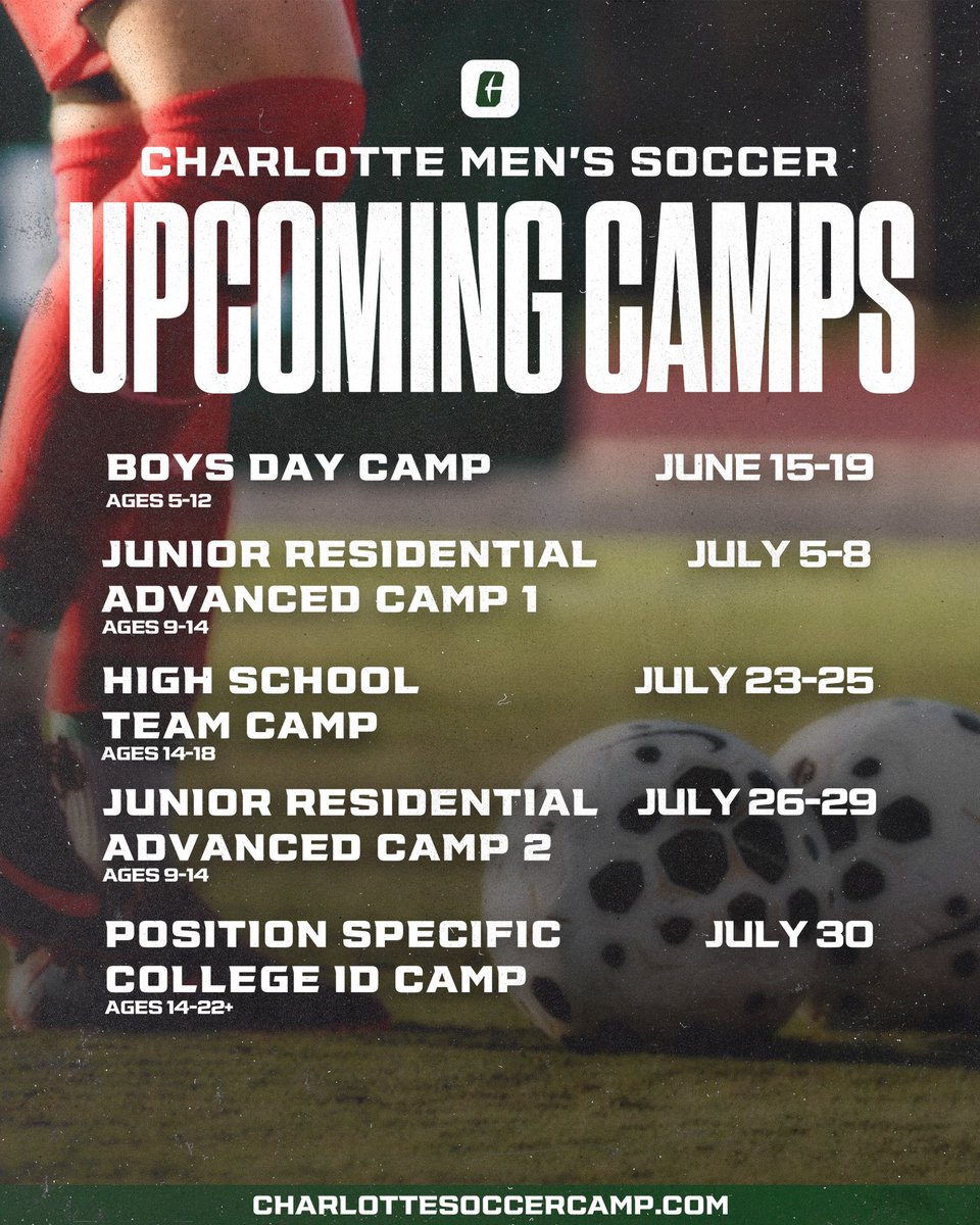 CharlotteMSoc's tweet photo. 𝗨𝗣𝗖𝗢𝗠𝗜𝗡𝗚 𝗖𝗔𝗠𝗣𝗦 ⚽️⛏️ 

New ID camp added  

Come train with us this summer ☀️ 

Head to https://t.co/5OoZb9IuFl to register today! https://t.co/hir21RpeVS