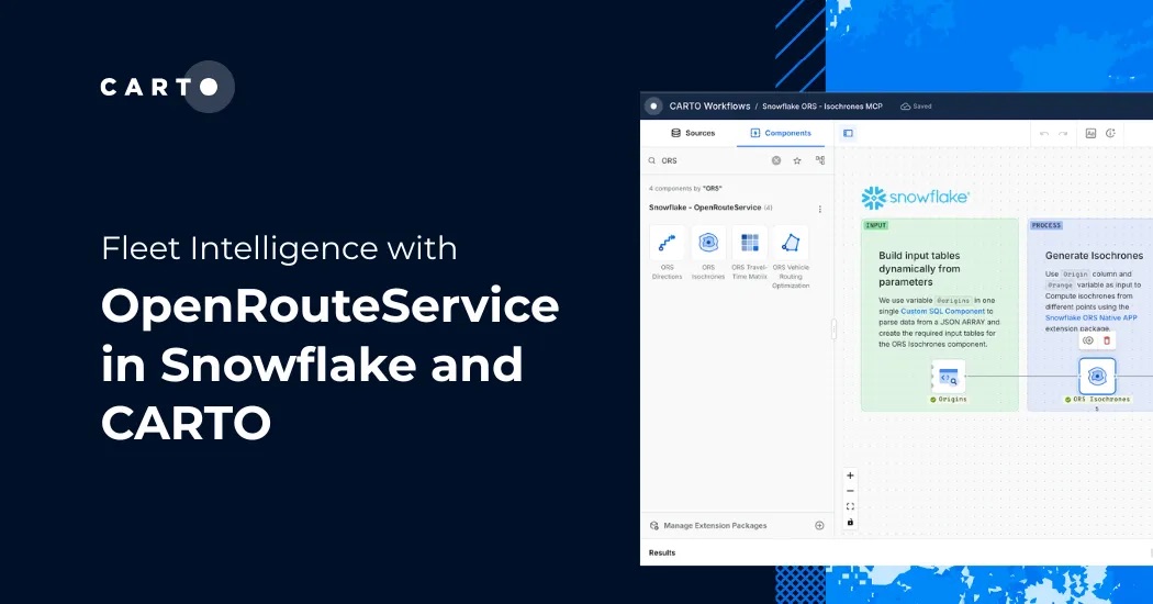CARTO's tweet photo. Routing and fleet optimization no longer have to live outside your database. 🚛

With the OpenRouteService Native App for @Snowflake and CARTO, you can calculate isochrones, matrices, and optimal routes directly where your data lives.

Read how: https://t.co/ljJmy02jWS https://t.co/igYU5LtHwE