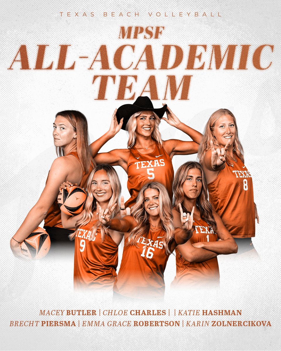 TexasBeachVB's tweet photo. 6️⃣ Longorns on the MPSF All-Academic Team 🤘

#HookEm https://t.co/Xic2gryRut