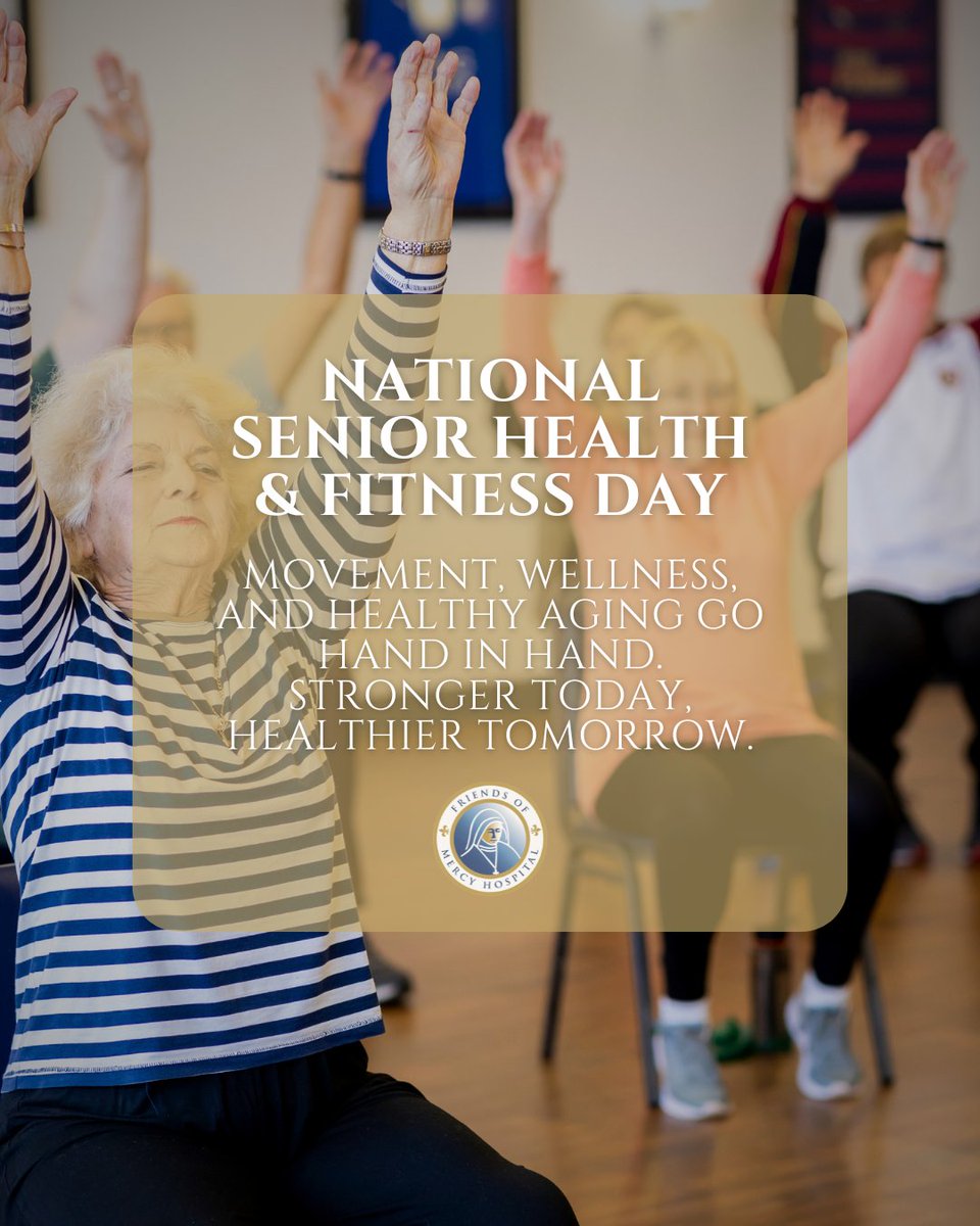 friendsofmercy1's tweet photo. National #Senior Health &amp; #Fitness Day is a reminder that it’s never too late to prioritize your health and well-being. Staying active, maintaining regular checkups, and making #healthy lifestyle choices can help seniors continue to live strong, independent, and fulfilling lives! https://t.co/gpjEHOw5xv