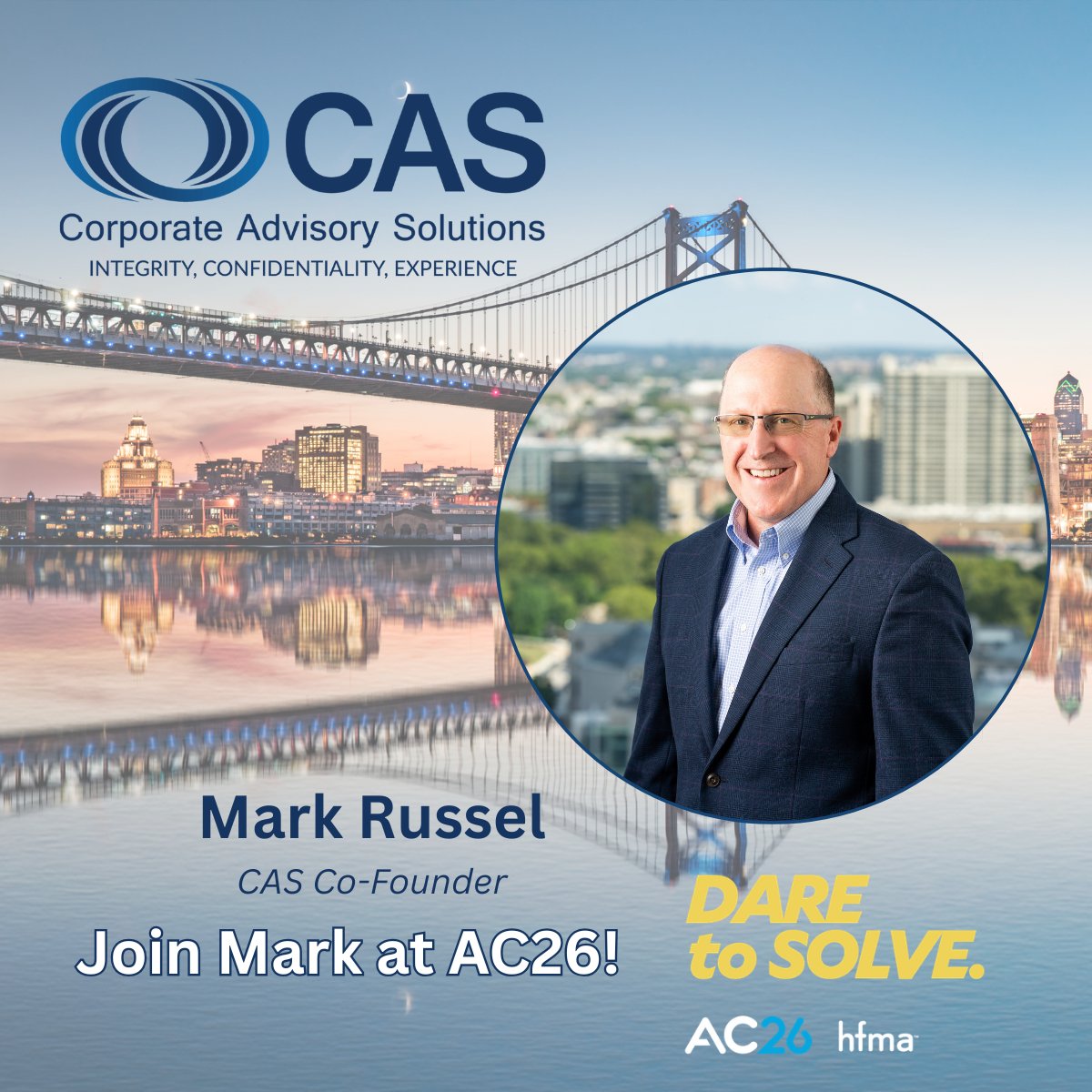 CorpAdvSolution's tweet photo. CAS Co-founder Mark Russell, MBA, Series 79, 82 and 63 will be attending the HFMA Annual Conference in Maryland, June 8–10!

HFMA’s Annual Conference is the premier gathering for healthcare finance professionals, bringing together leaders from across the industry to tackle comple https://t.co/7Coydfh5H5