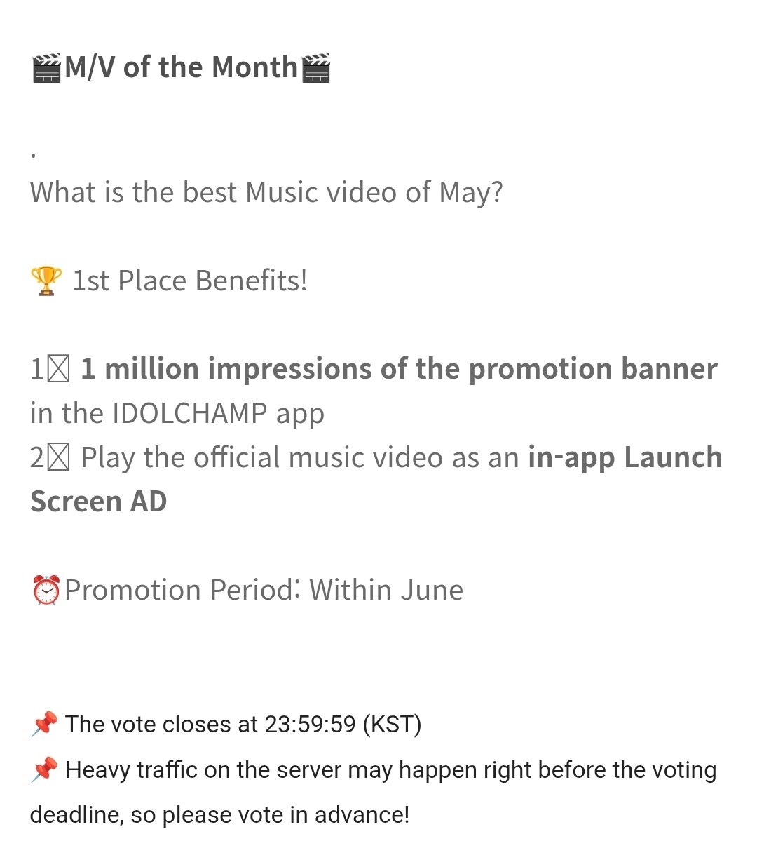 mingtisverse's tweet photo. [📢] 

DINERO is nominated for MV of the Month on IdolChamp! 

1st place will receive in-app promotion through the month of June. Please prioritize using blue time chansims as they expire at month's end.

Vote here: 
https://t.co/pBQwFCbMIR

#ATEEZ #MINGI
#에이티즈 #민기 #송민기 https://t.co/onEXPj1qVY