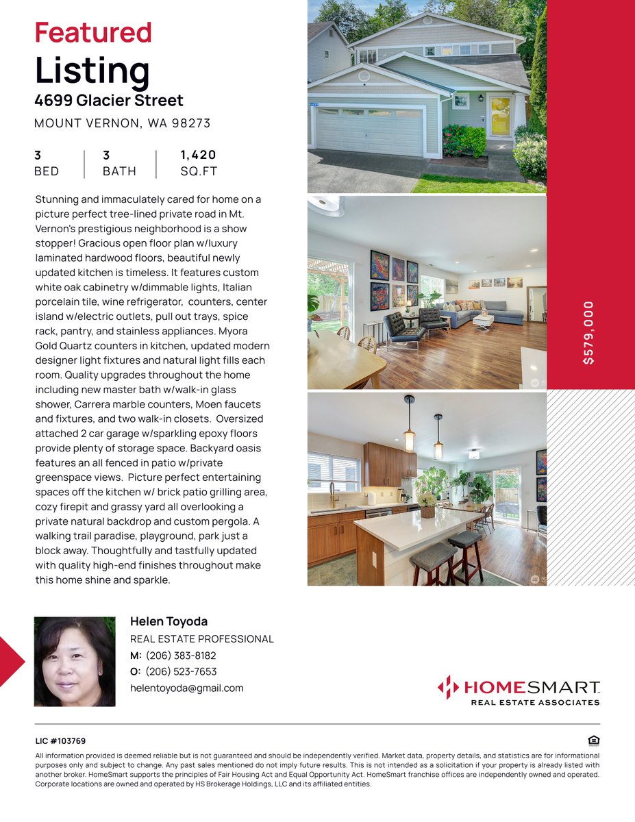 HomeSmartSells's tweet photo. Check out our FEATURED LISTING! 4699 Glacier St, Mount Vernon, WA 98273. Stunning and immaculately cared for home on a picture perfect tree-lined private road in a prestigious neighborhood is a show stopper! Contact Helen Toyoda for more information!

#FeaturedListing #HomeSmart https://t.co/EqidyRO3A8