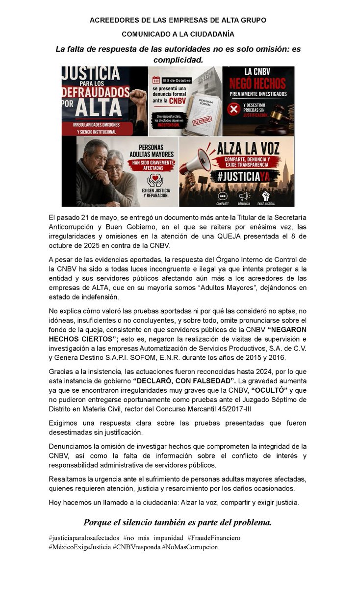 AcreedorALTAGpo's tweet photo. "ACREEDORES DE LAS EMPRESAS DE "ALTA GRUPO" 📷📷📷
#FRAUDEALTAGRUPO #FraudeFinanciero #CNBV #Tribunal #Adultos #mayores #URGENTEdifundir  #cdmx #MañaneradelPueblo 

https://t.co/IxhIh2KIdV  👈🏼 📹 https://t.co/4qQaTBB1rP