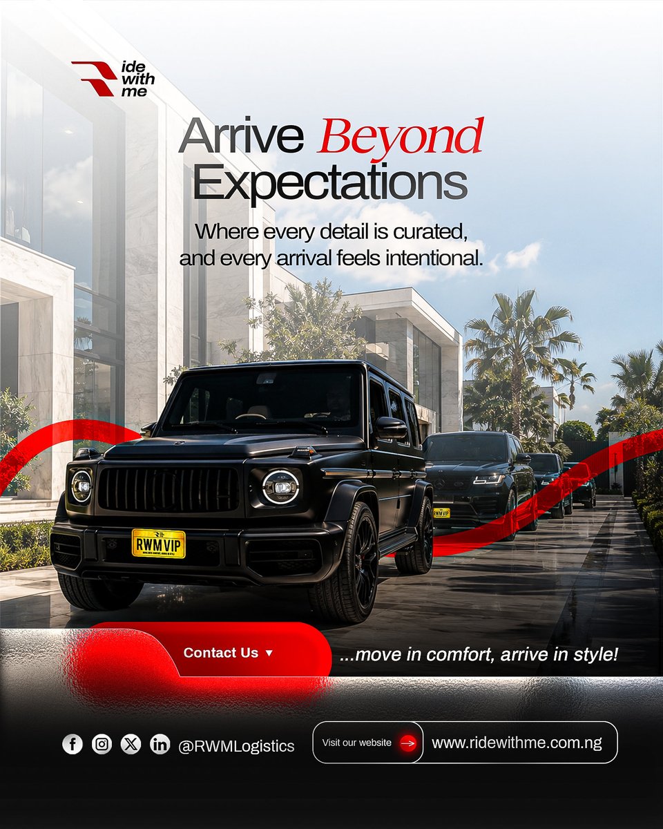 rwmlogistics's tweet photo. First impressions start when you arrive. 🛬
At Ride With Me, we don’t just move you, we position you.
From the moment your journey begins to the second you step in, every detail is handled with quiet luxury.
Ride with us. Arrive beyond expectations.
#RideWithMe #luxurytravel https://t.co/DxNPrtxm5o